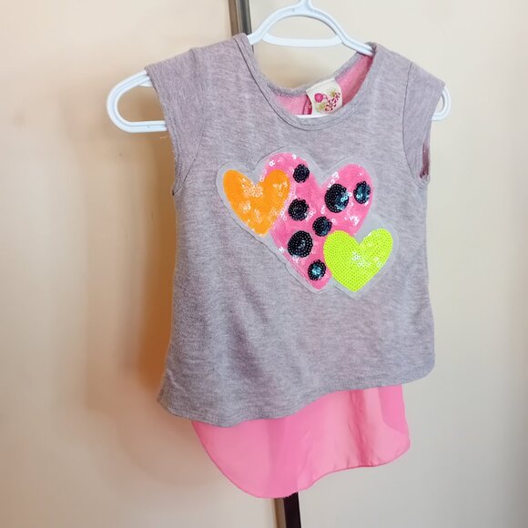 Y2K Kiddo Hearts Neon Sequin Mesh Back Crop Half Sleeve Top Mcbling Approx L - Picture 3 of 12